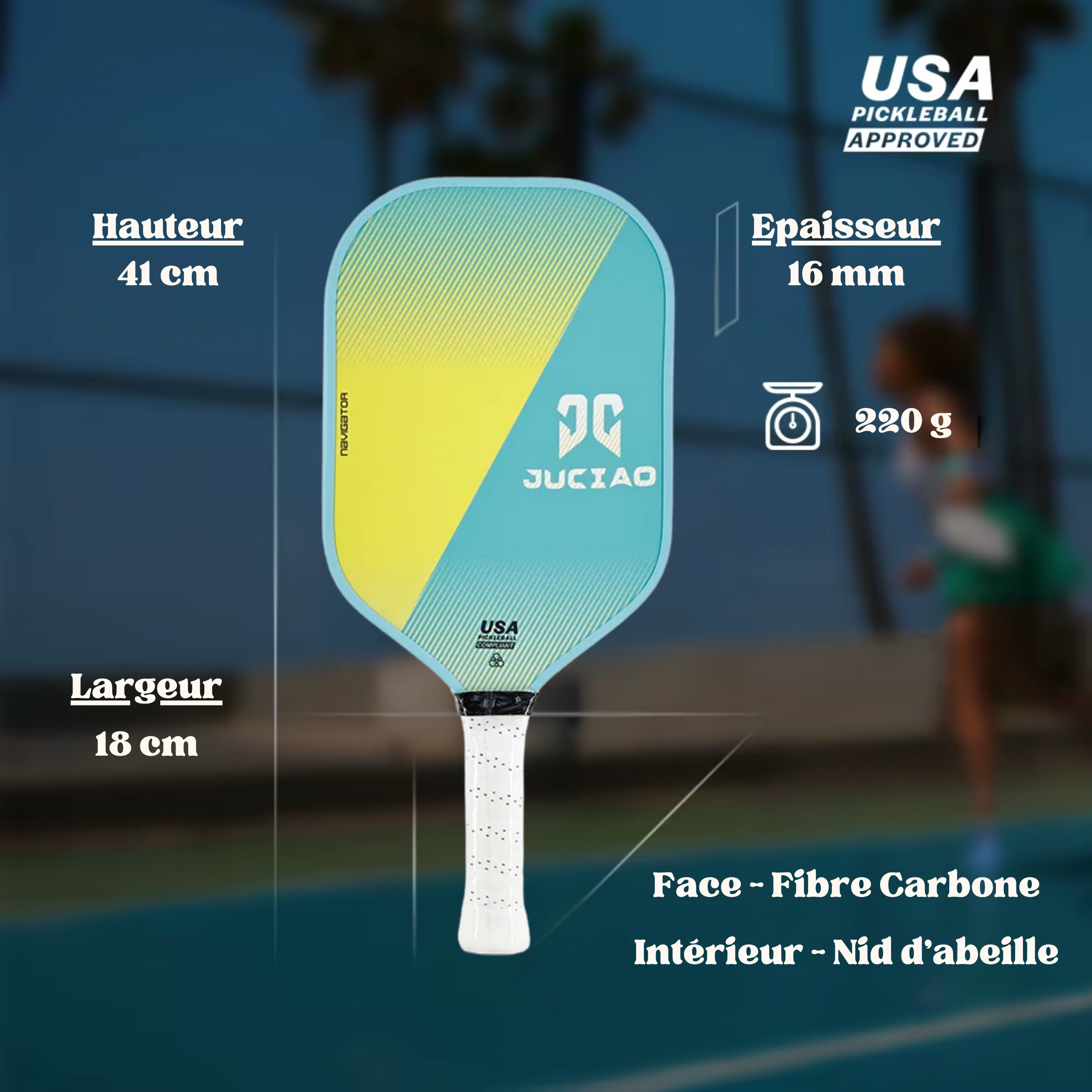 dimension raquette pickleball adulte pastelpop edition