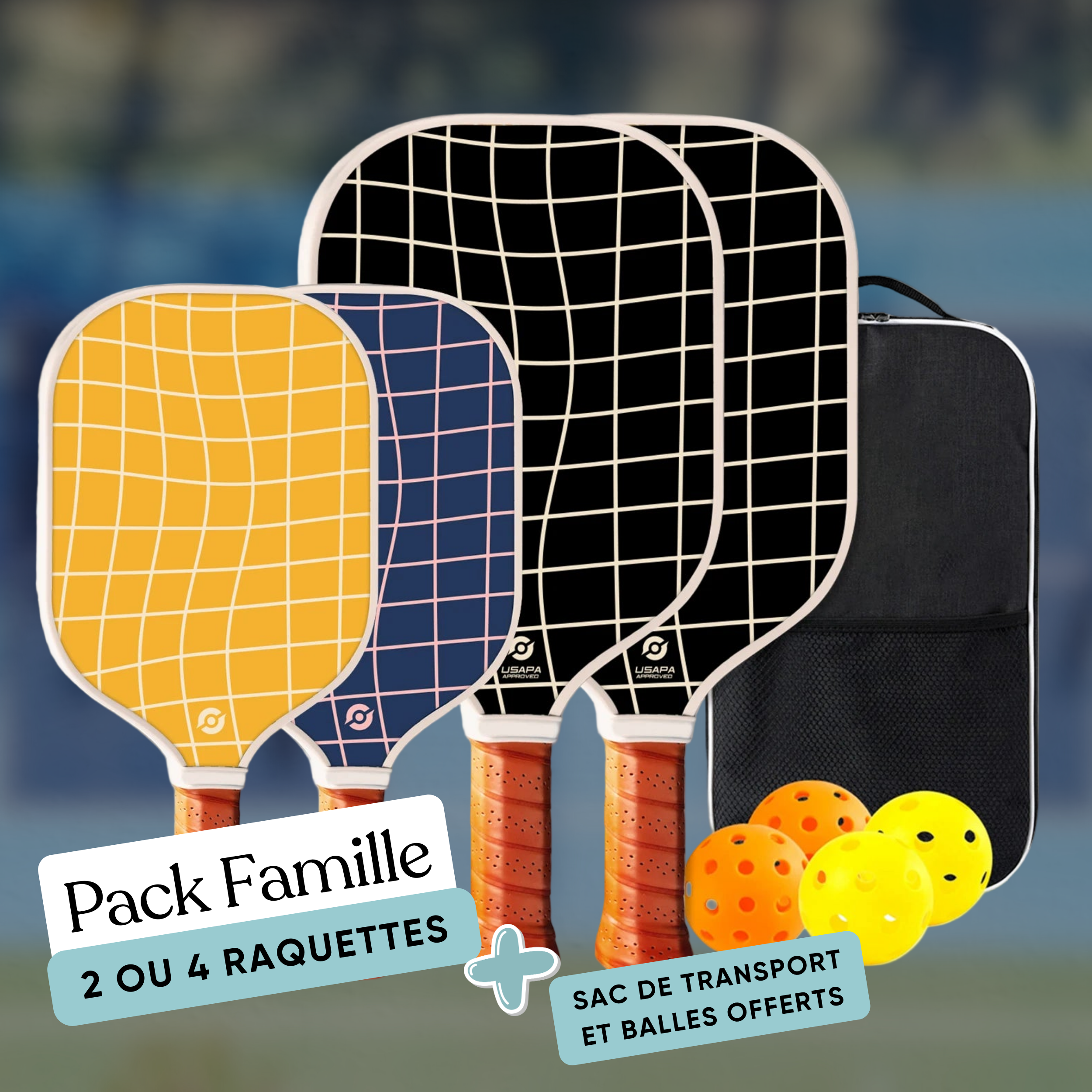 pack famille - 4 raquettes pickleball 